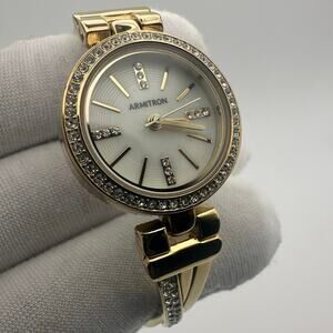 Armitron Women’s Gold Tone Quartz Bracelet Dress Watch Crystal Bezel